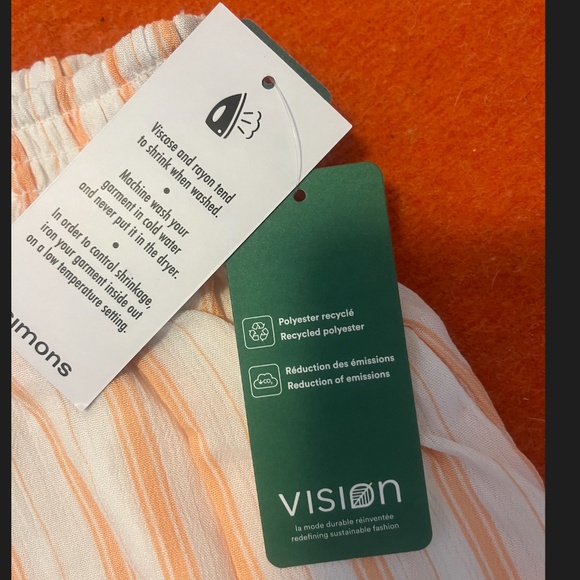 Eco-friendly ecru and pastel orange stripes summer high rise lounge shorts NWT - Picture 6 of 12